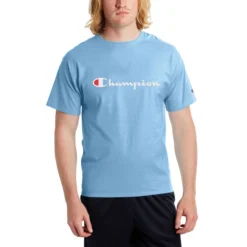 Champion Men's Classic Script Logo Jersey Short-Sleeve Shirt -Garmentra Sales Store 100916 GT23H SwissBlue K7P Y07718 F