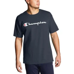 Champion Men's Classic Script Logo Jersey Short-Sleeve Shirt -Garmentra Sales Store 98548 GT23H Navy 031 Y06794 silo