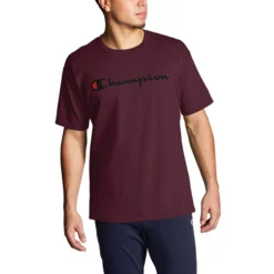 Champion Men's Classic Script Logo Jersey Short-Sleeve Shirt -Garmentra Sales Store 98548 GT23H Y06794 Maroon 029 0043