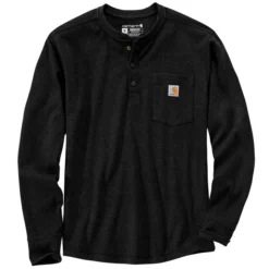 Carhartt Men's Big & Tall Relaxed Fit Heavyweight Henley Pocket Thermal Long-Sleeve T-Shirt -Garmentra Sales Store Carhartt 104429 N04Black 2flat