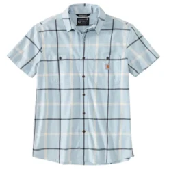 Carhartt Men's Rugged Flex Relaxed Fit Lightweight Plaid Short-Sleeve Shirt -Garmentra Sales Store Carhartt 105701 Moonstone front