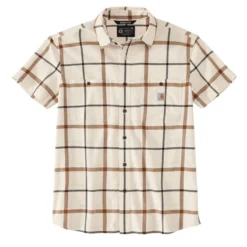 Carhartt Men's Rugged Flex Relaxed Fit Lightweight Plaid Short-Sleeve Shirt -Garmentra Sales Store Carhartt 105701 TrueCopper front