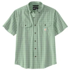 Carhartt Men's Loose Fit Midweight Plaid Short-Sleeve Shirt -Garmentra Sales Store Carhartt 105702 Jade 1front