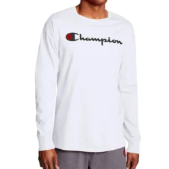 Champion Men's Classic Script Logo Long-Sleeve T-Shirt -Garmentra Sales Store GT78HY06794 White