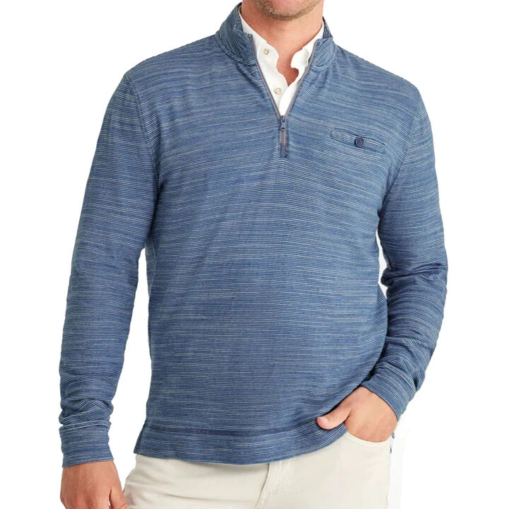 Johnnie-O Men's Altman Indigo Striped Quarter-Zip Long-Sleeve Pullover Top 1 Johnnie-O Men's Altman Indigo Striped Quarter-Zip Long-Sleeve Pullover Top