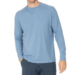 Tasc Performance Men's Carrollton Crew Neck Long-Sleeve Fitness T-Shirt -Garmentra Sales Store TM310 Chambray