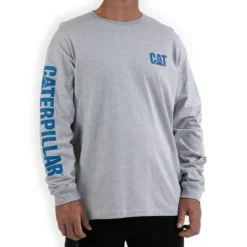 CAT Workwear Men's Trademark Banner Long-Sleeve T-Shirt -Garmentra Sales Store cat workwear men trademark banner ls tee heather grey blue 1510034 12653 f 720x