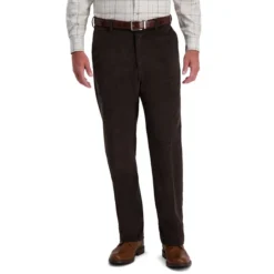 Haggar Men's Stretch Corduroy Classic Fit Flat Front Pant -Garmentra Sales Store haggar 0229 espresso